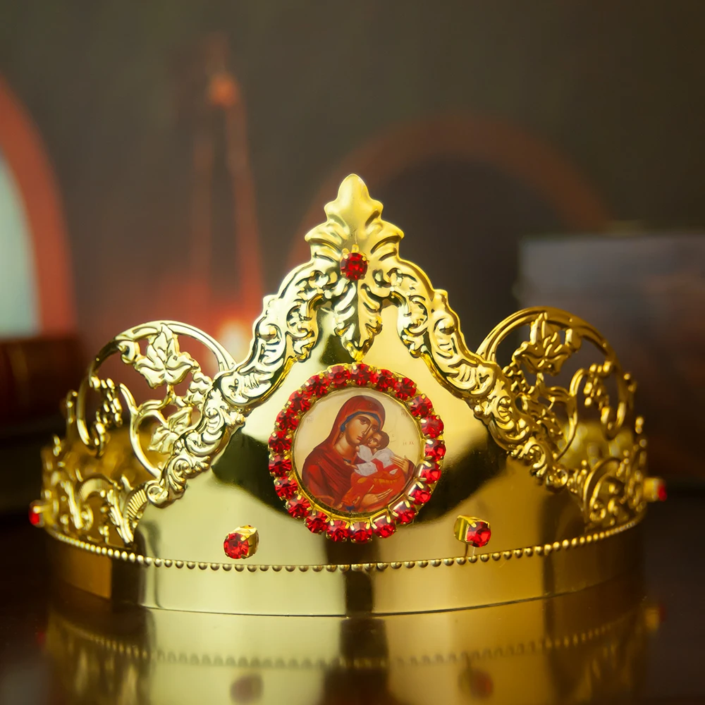 HTISOK 1 Set Eastern Orthodox Crown Size Retractable Orthodox Wedding Crown Byzantine Style Crown Gold Plated Orthodox Crown