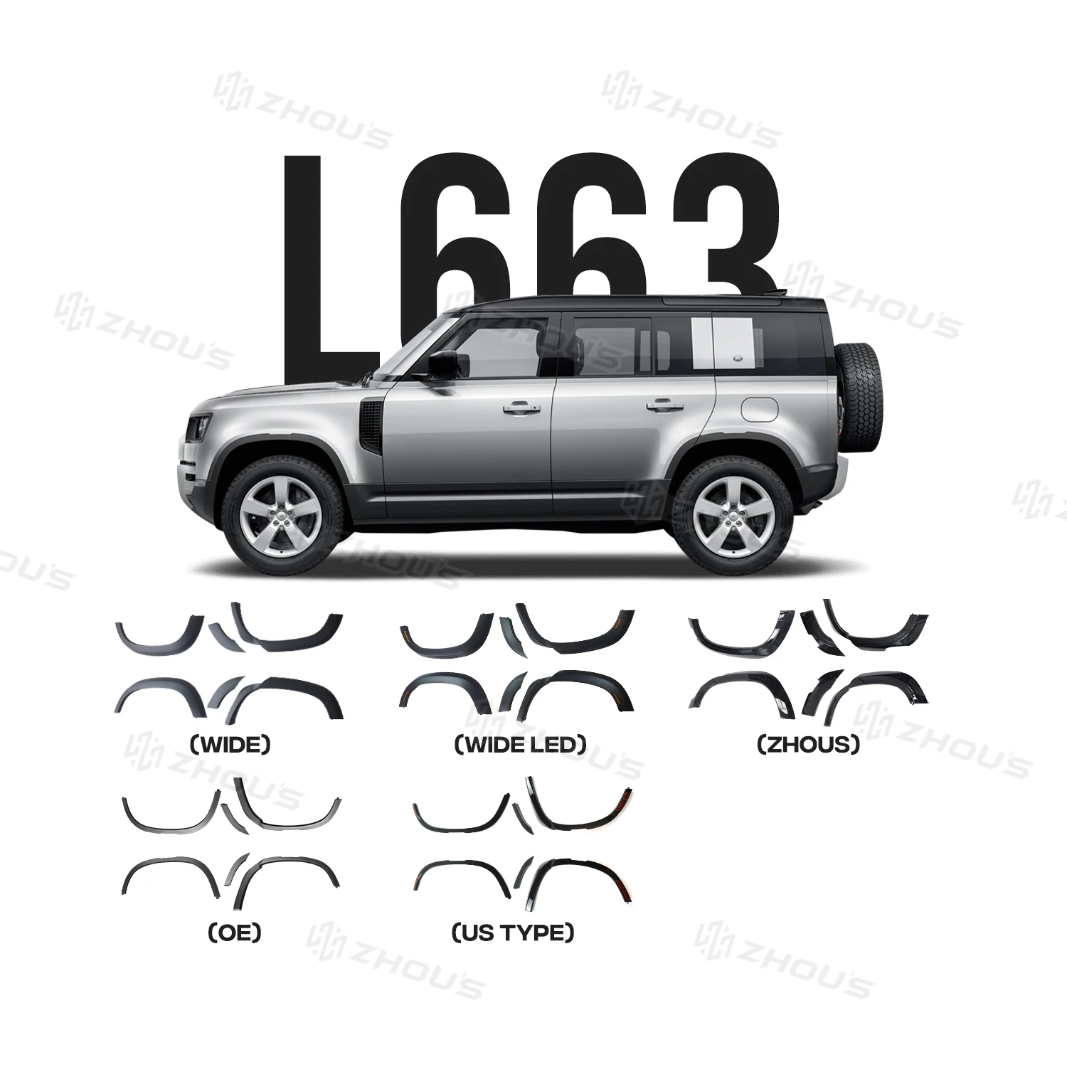 

Zhous Design Car Exterior Accessaries Fender Flares Wheel Trims Wheel Arches for Land Rover New Defender L663