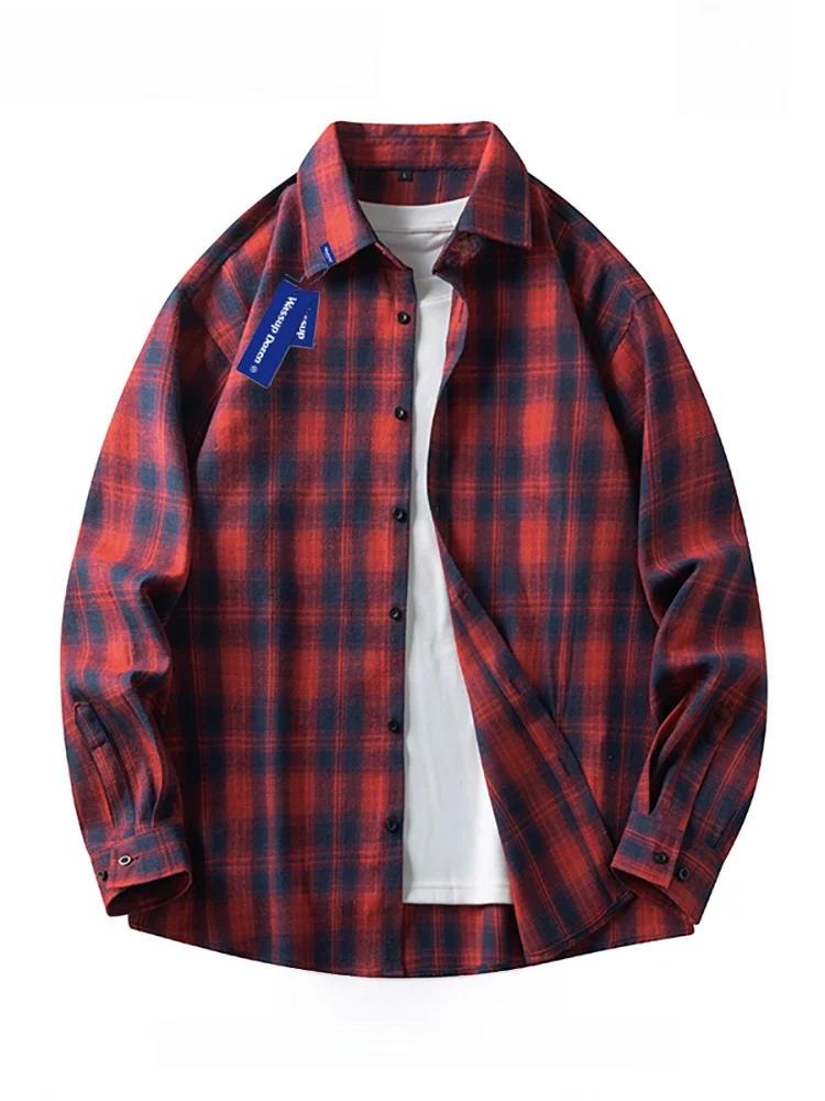

Мужская и женская винтажная рубашка в красную клетку свободного кроя Wassup Dozen, повседневная, весенне-осенняя, модная, рабочая одежда, верхняя одежда, дышащая, из полиэстера