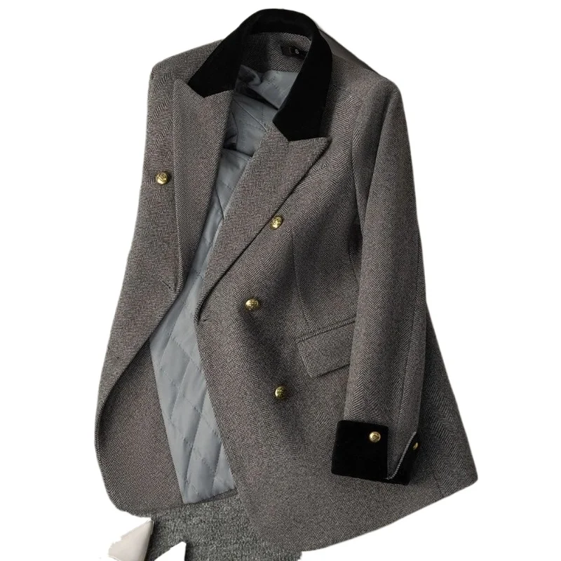 

Высококачественный универсальный пиджак в иностранном стиле, женский осенне-зимний новый серый высококачественный профессиональный костюм, простой топ для поездок на работу