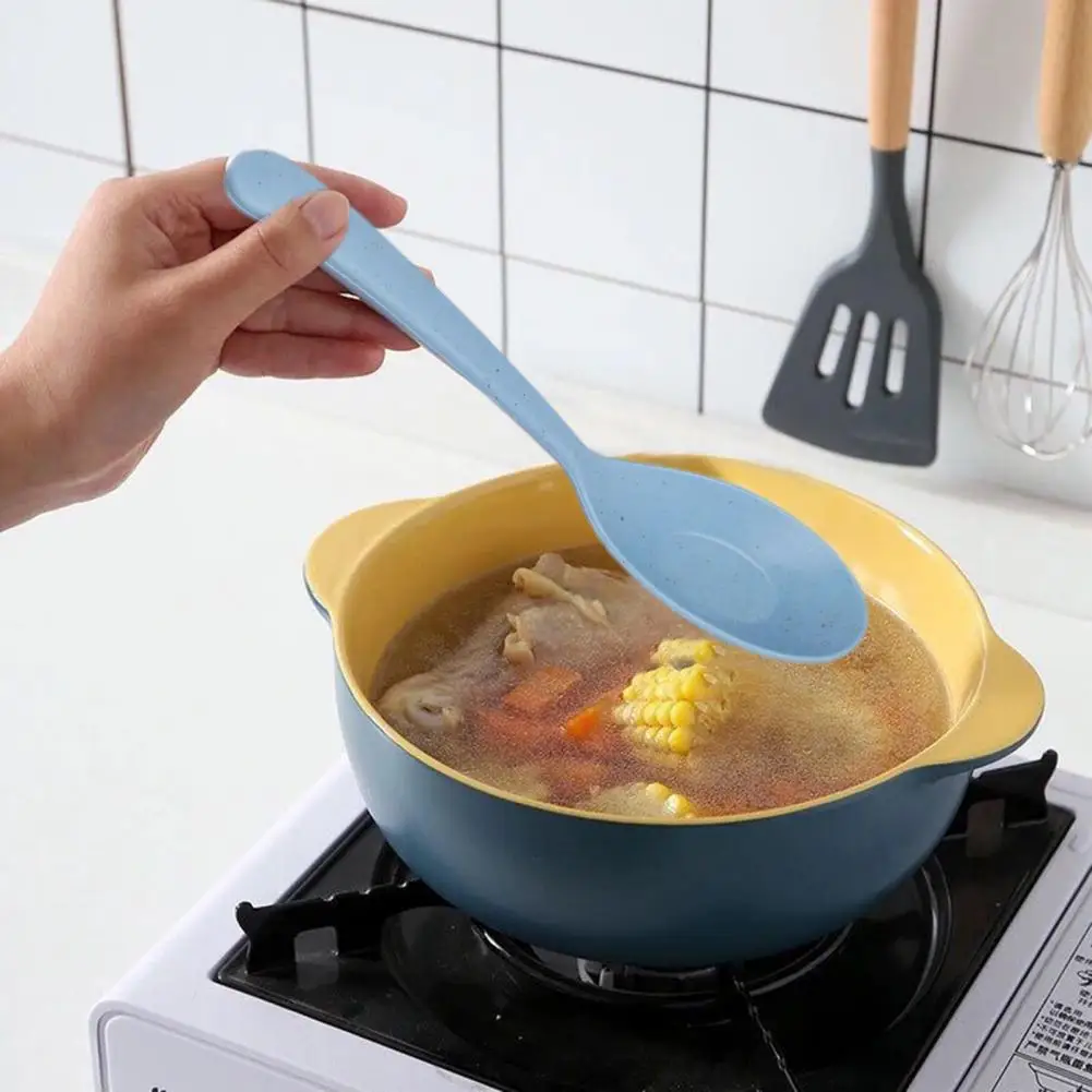 Cuchara de sopa ecológica para niños, vajilla de plástico con mango largo, apta para microondas y lavavajillas