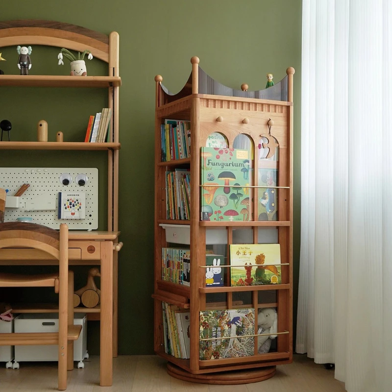 

Crown Max rotating bookshelf 360 degree bookcase cherry solid wood children's picture book shelf