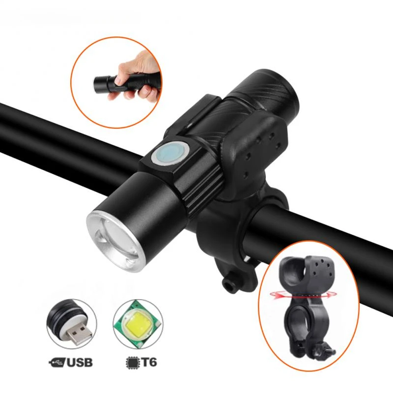 Mini T6 LED Flashlight USB Rechargeable Telescopic Zoom Bicycle Light Bright Camping Lantern Tent Fishing Waterproof Lamp Torch