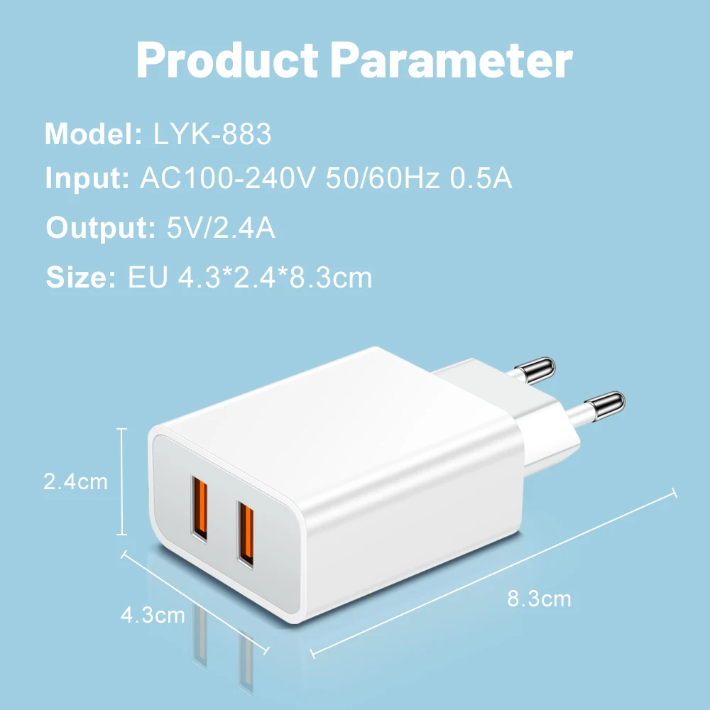 USB Charger 2 Ports Travel Charger QC 3.0 High Speed Fast Charging for Samsung S23 Xiaomi 14 Mobile Phone Charger Wall Adapter