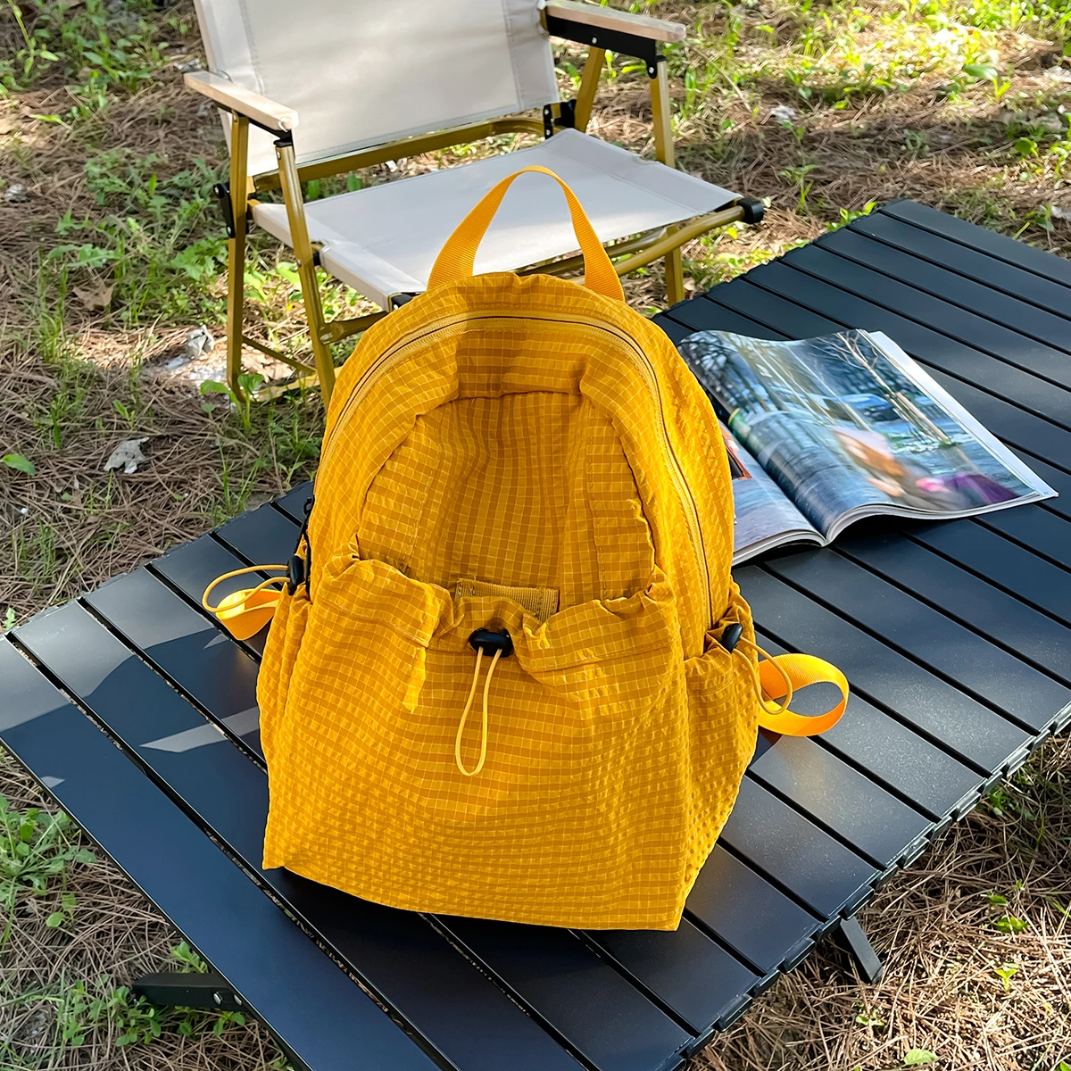 Grid Bubble Nylon Backpack Women Drawstring Pocket Light Laptop Rucksack Large INS Casual Student School Daily Travel Backpack