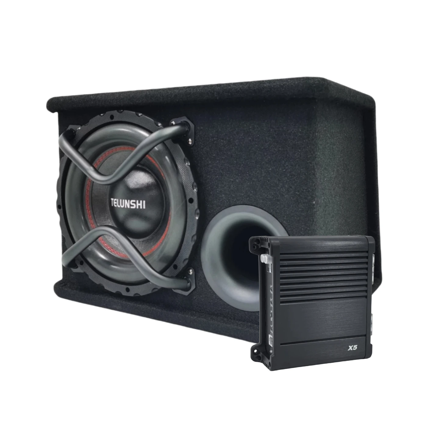 Car Wooden Box DC 12V Passive Subwoofer with Single Coil Mono Amplifier and Full Audio Wiring Kit for Heavy Bass Upgrade