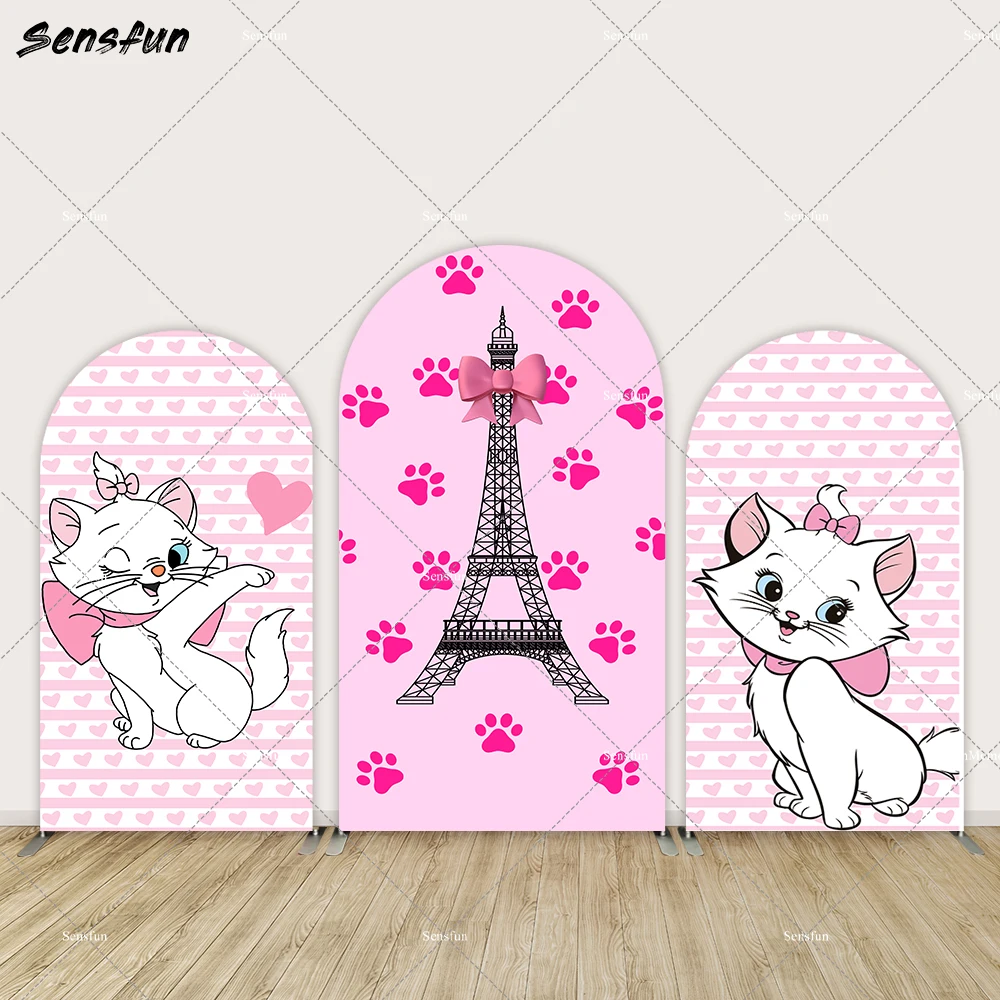 

Pink Marie Cat Arch Backdrop Cover Girl Baby Shower Decoration Party Banner Girl 1st Birthday Arched Wall Photo Background