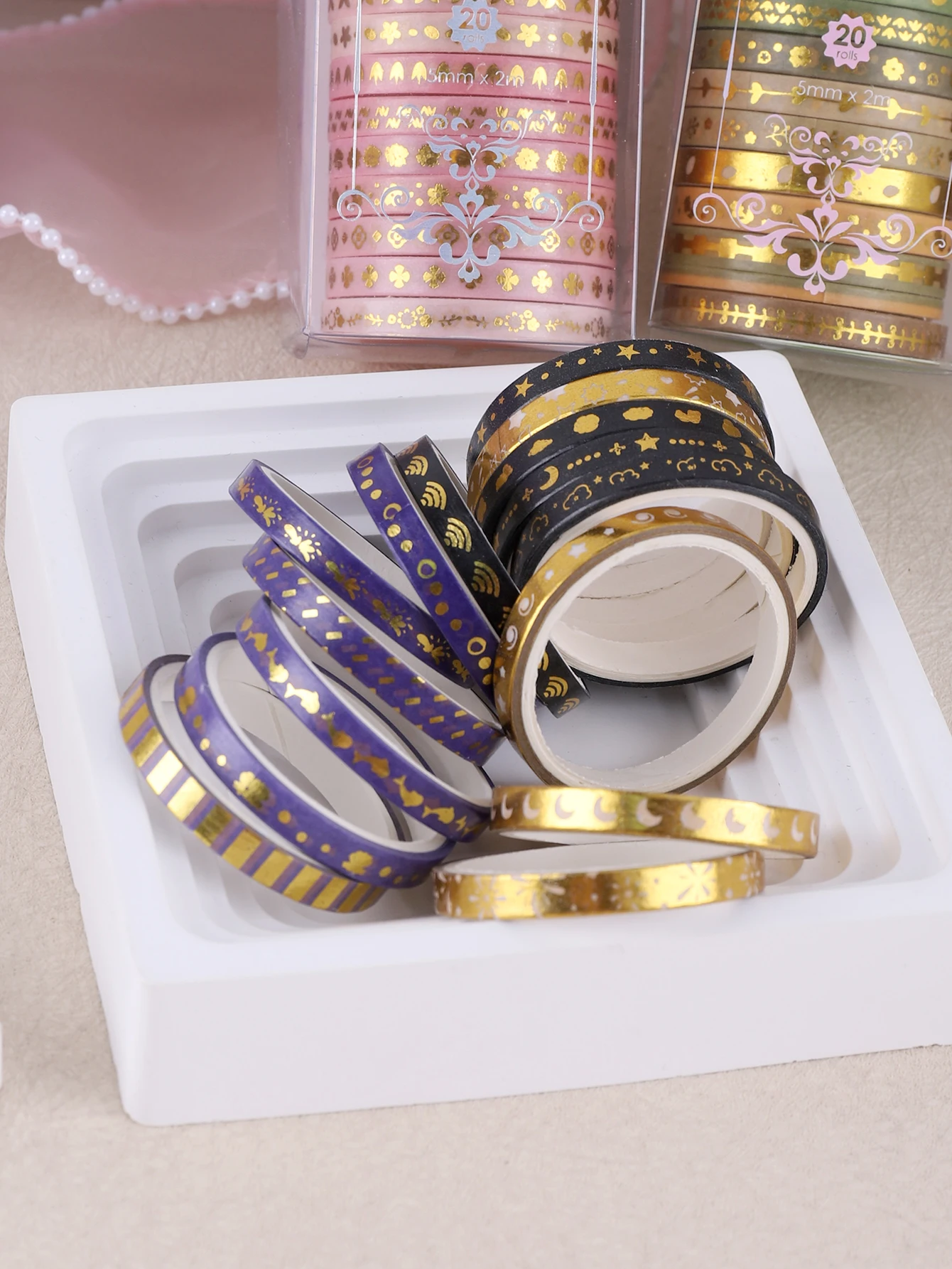 20 Rolls/Box Fine Delicate Bronzing Washi Tape , Masking Tape For Design and Diy, For Precision Work ,Scrapbook Supplies