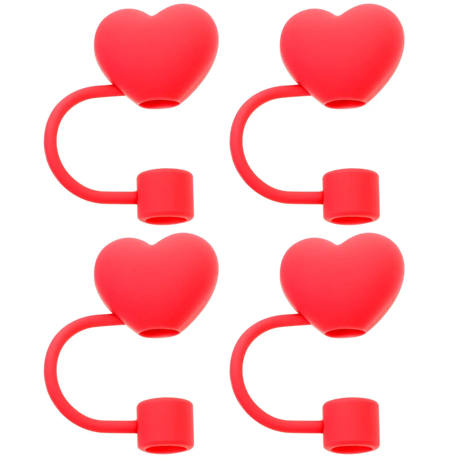 

4pcs Heart Caps Red Valentine Party Straw Tips Protector Favor Dust Plugs Reusable Toppers Straw Cover Tips Protector