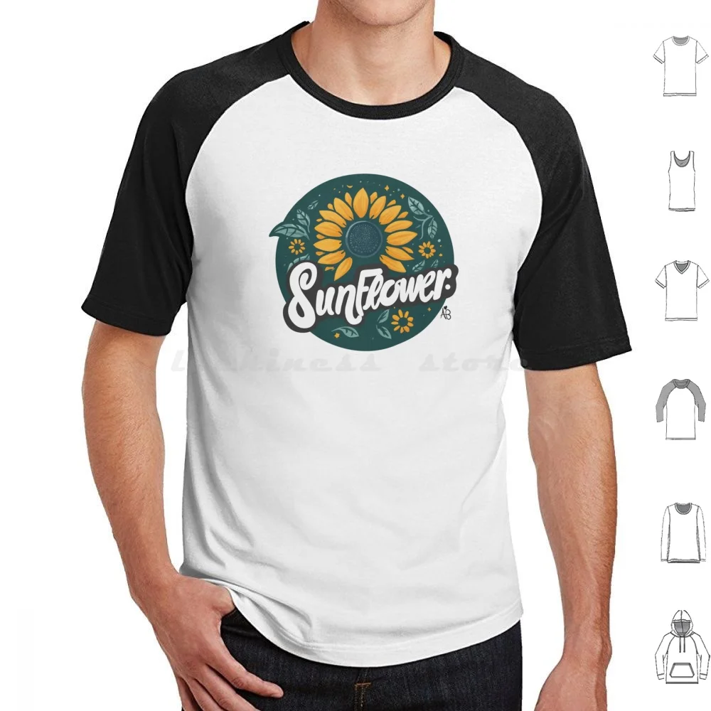 Sunflower , Transparent Background T Shirt Big Size 100% Cotton Sunflower Cute Calligraphy Vintage Retro