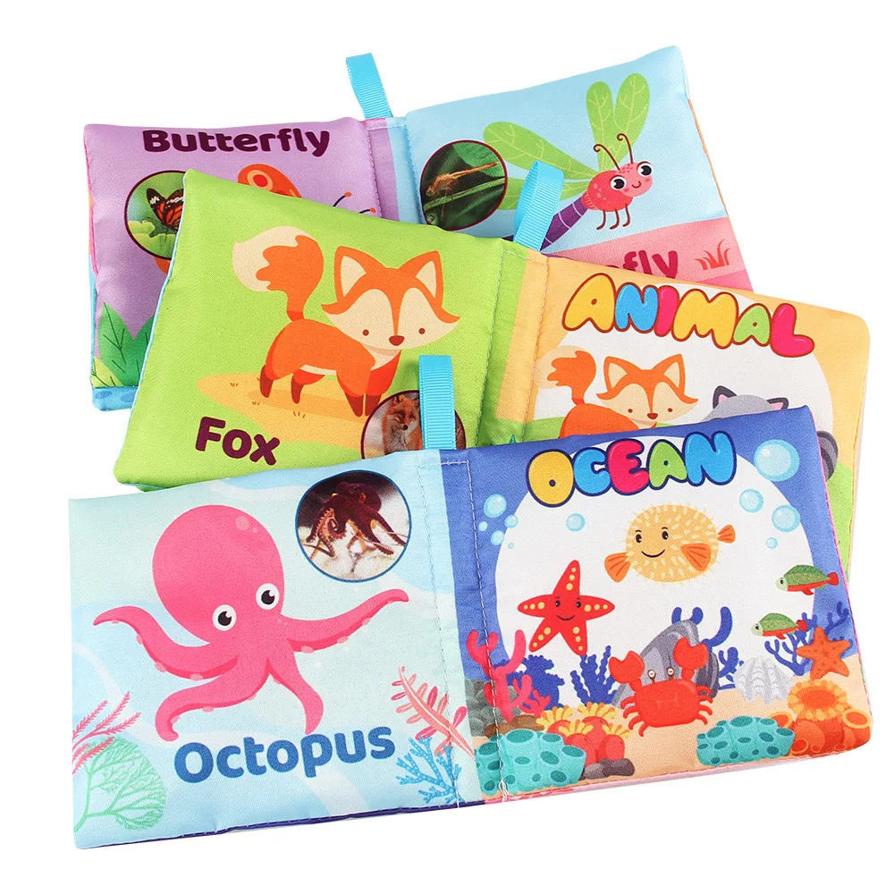 خياطة الطفل القماش كتاب التعليم المبكر اللعب 4 الجانبين 8 صفحات الإنجليزية ثلاثية الأبعاد كتاب النخيل الحيوان الفاكهة الطفل القماش كتاب #5