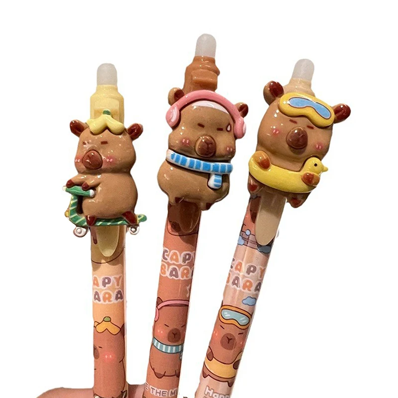 6PCS Capybara Löschbaren Presse Stift Kawaii Harz Gel Stifte Student Schreibwaren Nette Kugelschreiber Schule Liefert Büro Zubehör