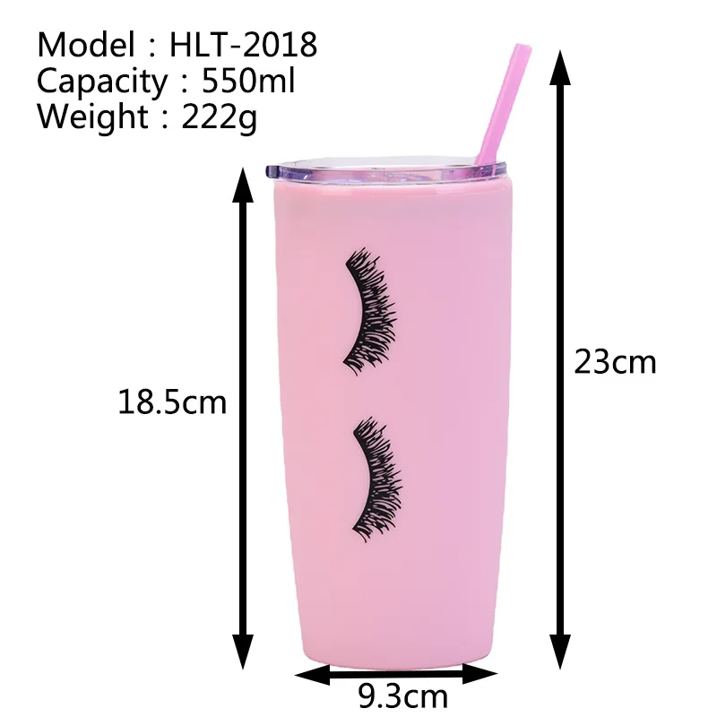 Creative 20oz Pink Eyelashes Juice Water Cup Plastic Travel Car Cup with Lid Straw Double Wall Coffee Cup Drinkware Girls Gift