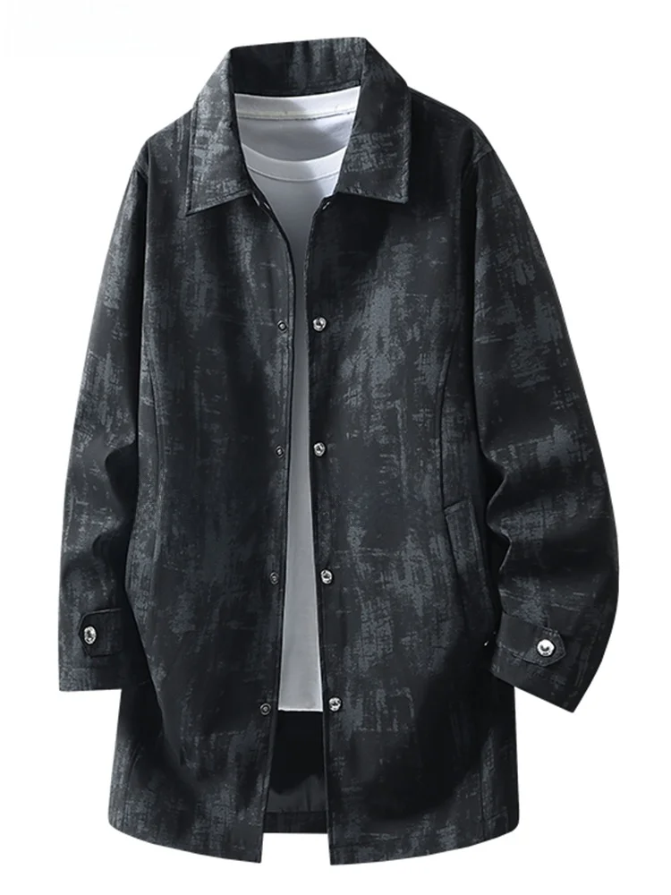 

Faionable Oversized Men's Windbreaker Coat Long Casual Tie-Dye Collar Jaet Large Size Autumn Winter Streetwear Polyester