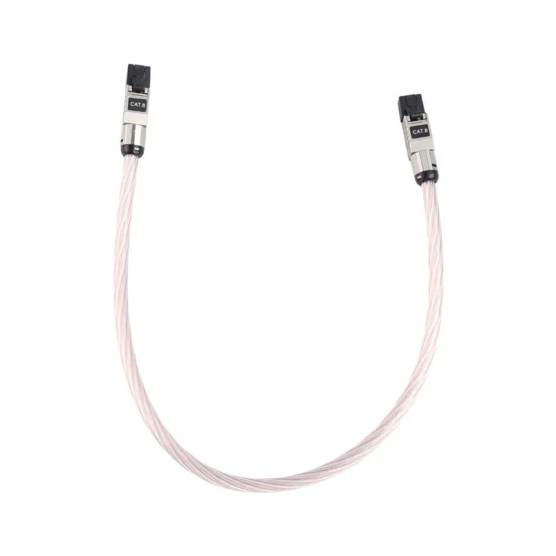[NEW!A25P】 Hifi Copper Silver Braided Cat8 40Gbps 2000Mhz High-Speed Ethernet Audio Network Patch Cable RJ45
