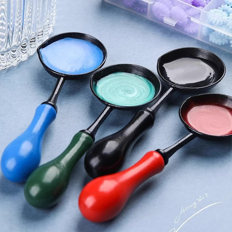 Wax Stamps Sealing Wax Sello Spoon Vintage Easy Clean Non-Stick Spoons Fire Paint Set Kit Custom Sealing Wedding Supplies SB080