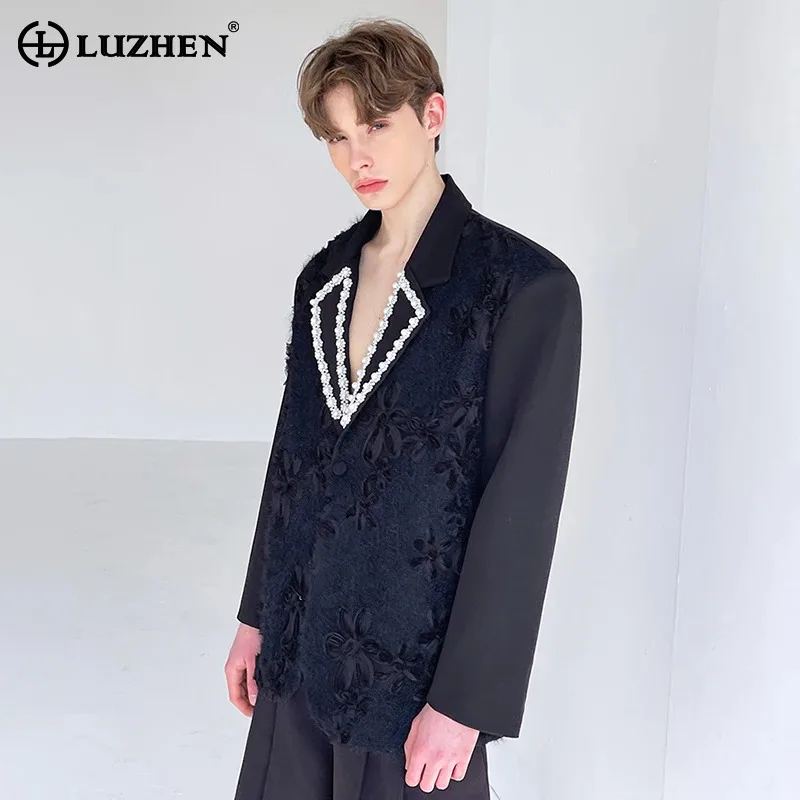 

LUZHEN Coat Blazer Luxury Decorate Three-Dimensional Jacquard Collar Handmade Pearl Men 2025 New Elegant Original Clothes JY5817
