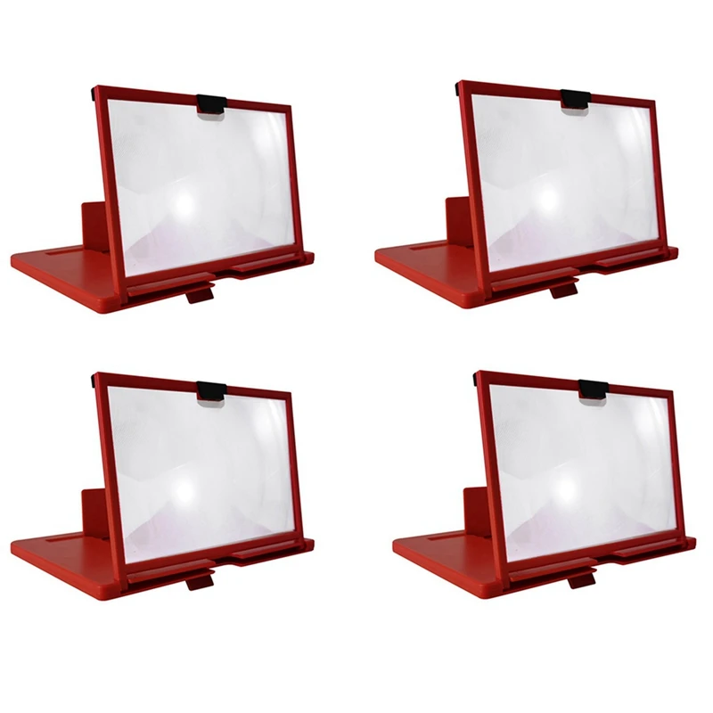 

Hot Sale4x Mobile Phone Screen Magnifier 12 Inch 3D HD Video Amplifier Stand Bracket With Movie Game Red Folding Desk Holder