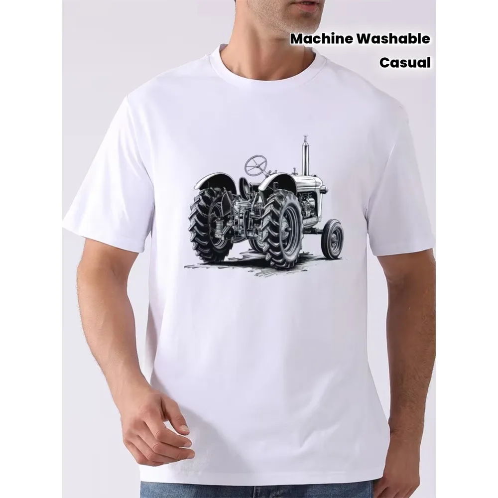 

Мужская футболка с принтом трактора — футболка с коротким рукавом в стиле тракторной тематики, повседневная летняя футболка с круглым вырезом для сельского хозяйства и фермерства