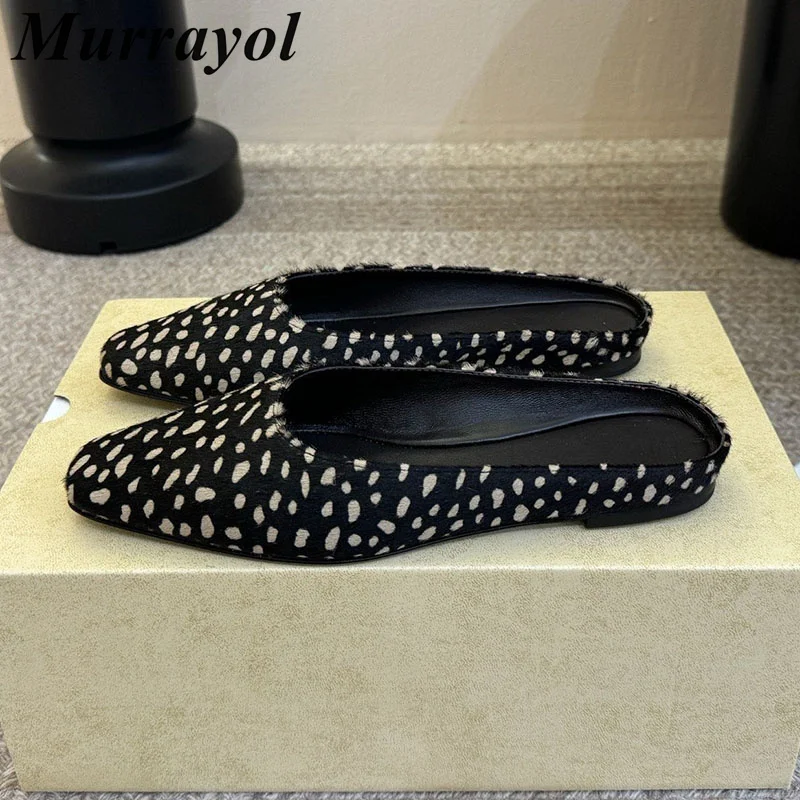 Lazy Mules Closed Toe Women Suede Half Slipper Leopard Print Flat Bottom Sandals Spring Autumn Outdoor Vacation Walking Shoes