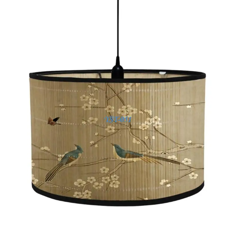 E15A Industrial Hanging Lamp Shade Easy Installation Bamboo Texture Plant Theme Lighting Fixture Suitable for Home Projects