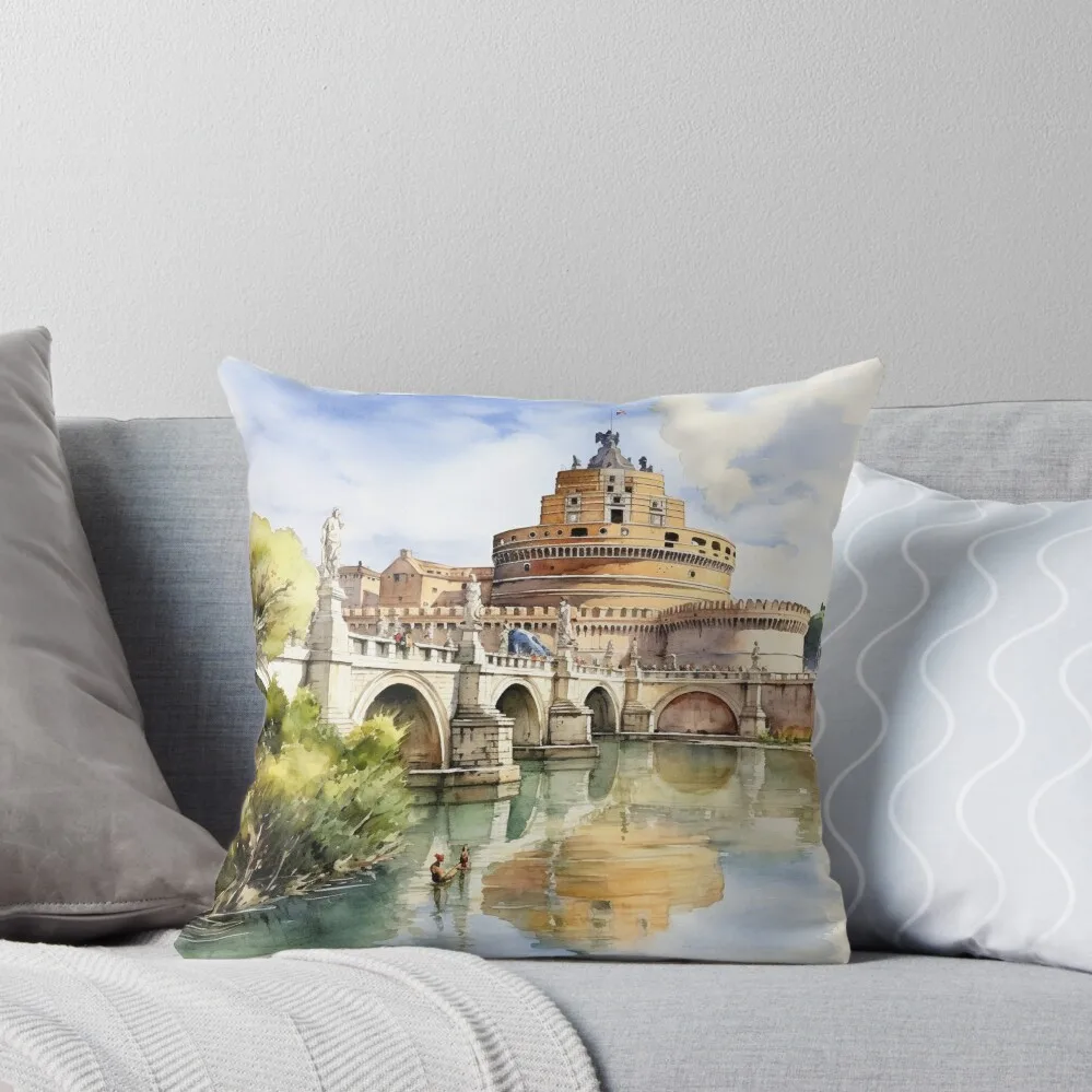 

A Watercolor Design of the Castel Sant'Angelo - Rome - Italy Throw Pillow pillowcases for sofa cushions pillow