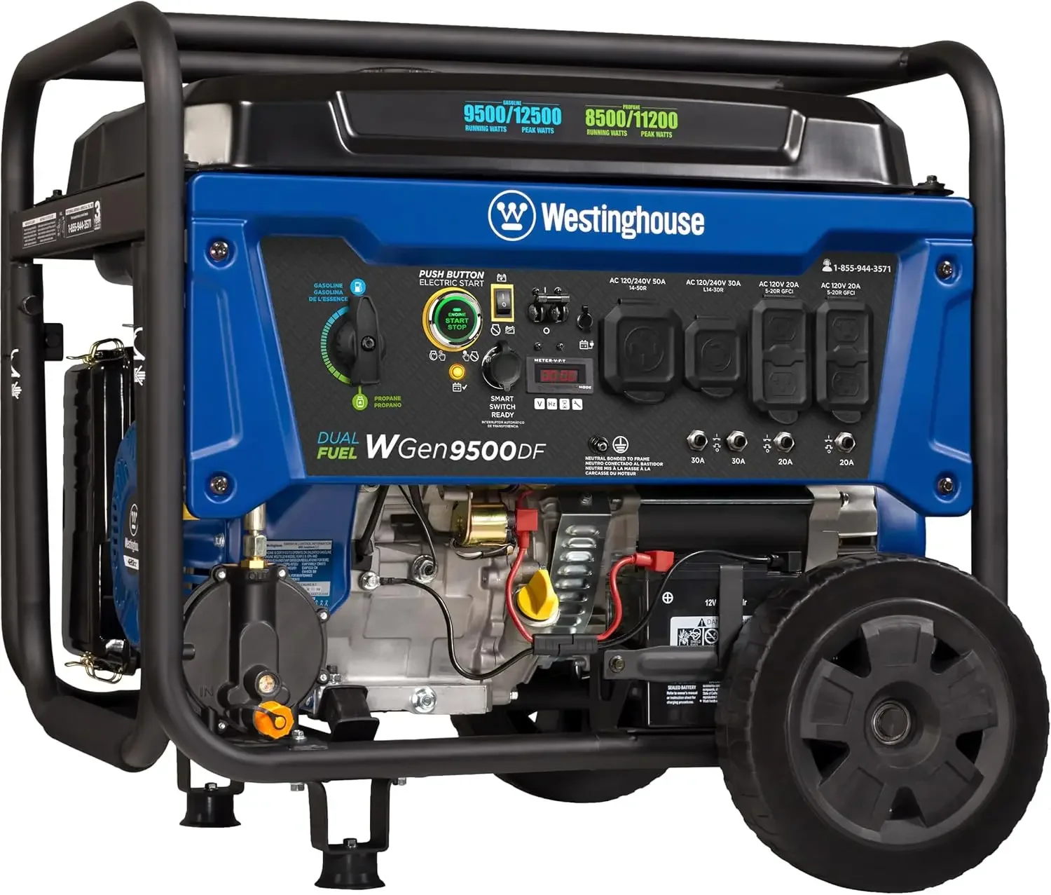 12500 Watt Dual Fuel Home Backup Portable Generator, Remote Electric Start, Transfer Switch Ready, Gas and Propane