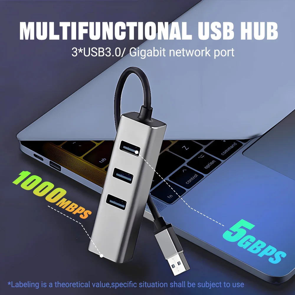 

Концентратор USB 3.0 4-в-1 с Ethernet-адаптером RJ45 1000 Мбит/с, трехпортовый разветвитель для ноутбуков MacBook/Windows и передачи данных