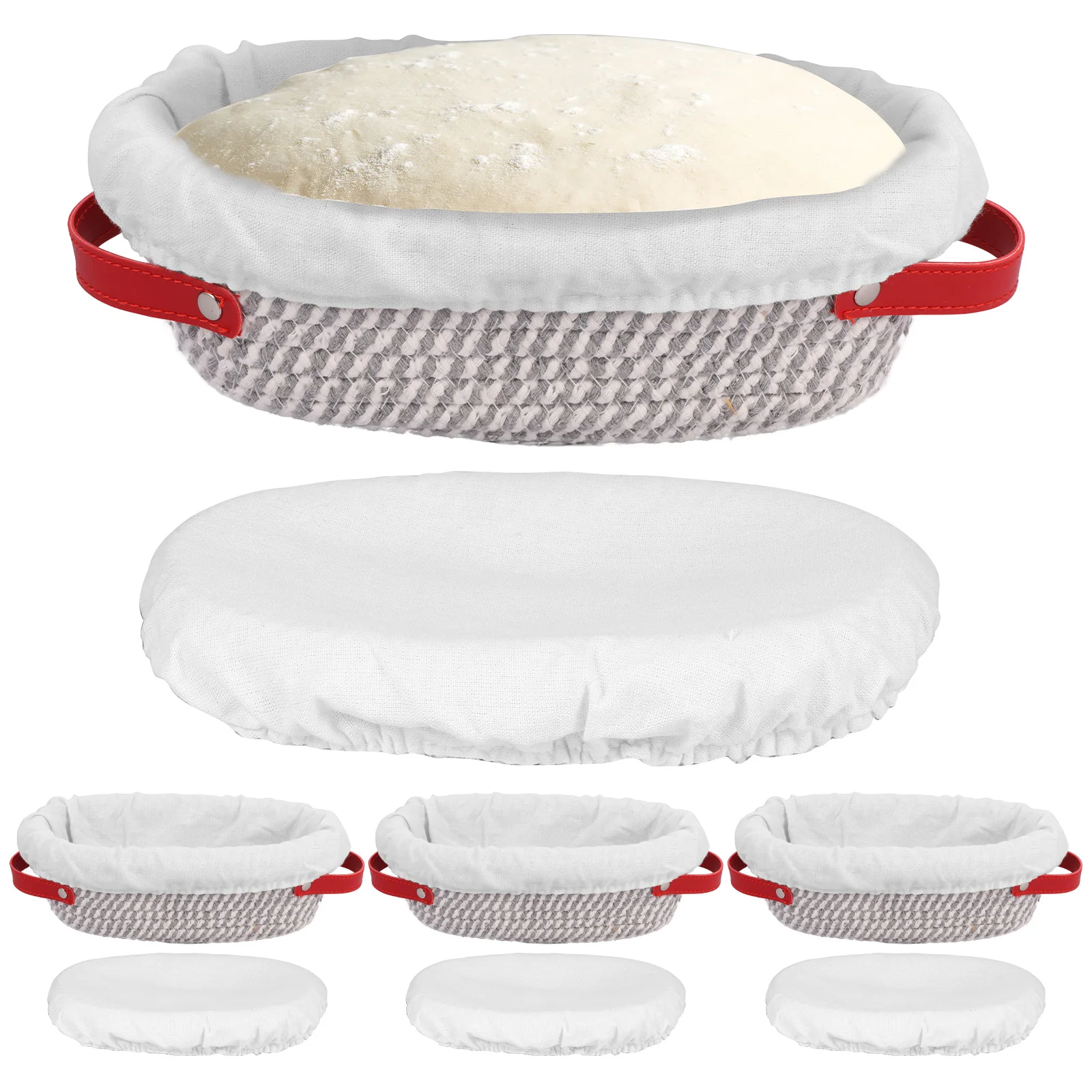 

4Pcs Cotton Rope Proofing Basket for Homemade Sourdough Bread Baking Oval And Round Banneton Bread Basket with Liner And Cover