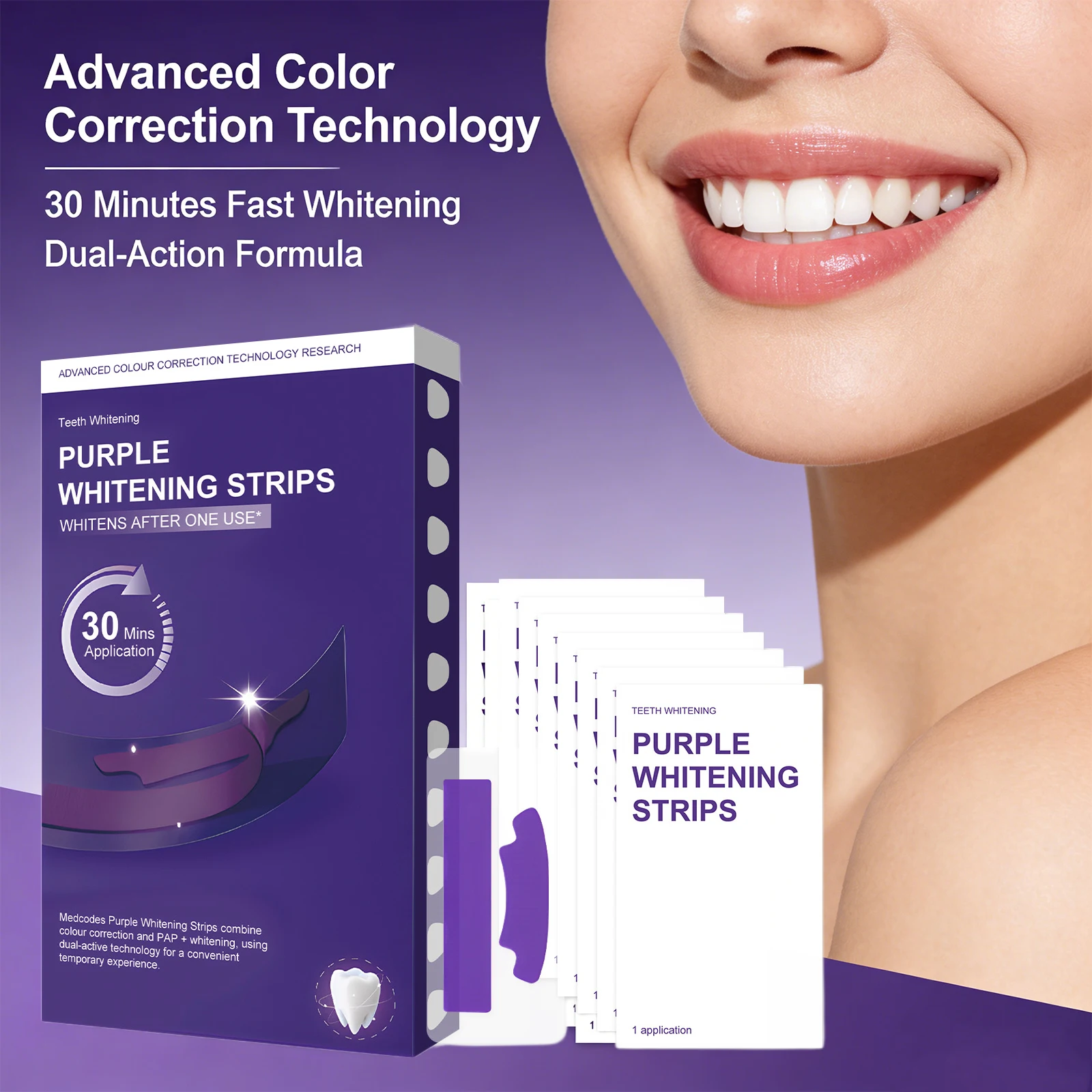 Purple Whitening Strips for Sensitive Teeth Removes Stains Plaque Stain Whitening Supplies Tooth Stickers Tooth Whitening Strips