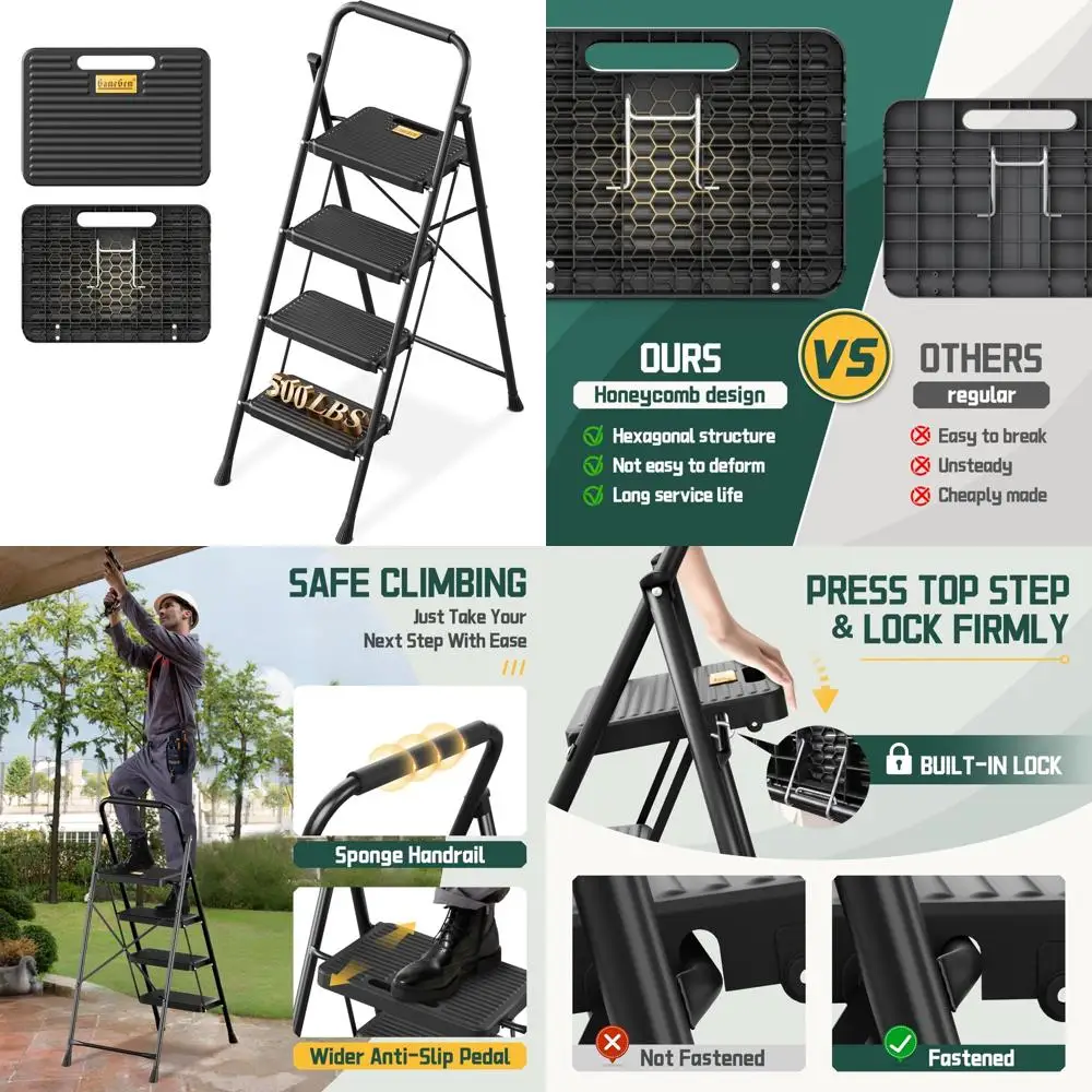 

Foldable Step Stool with Sturdy Honeycomb Design, Ideal for Adults, Portable Folding Ladder with Enhanced Safety Features