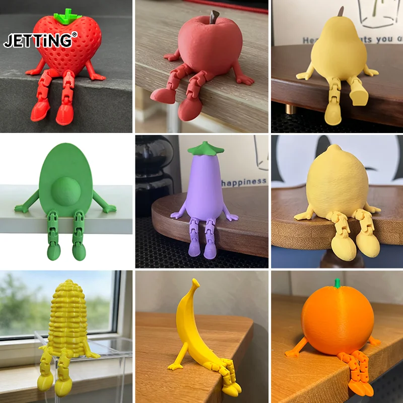 3D Printed Fruit And Vegetable Figurines With Movable Joints Lemon Banana Design Ornaments Desk Decorations Home Decor