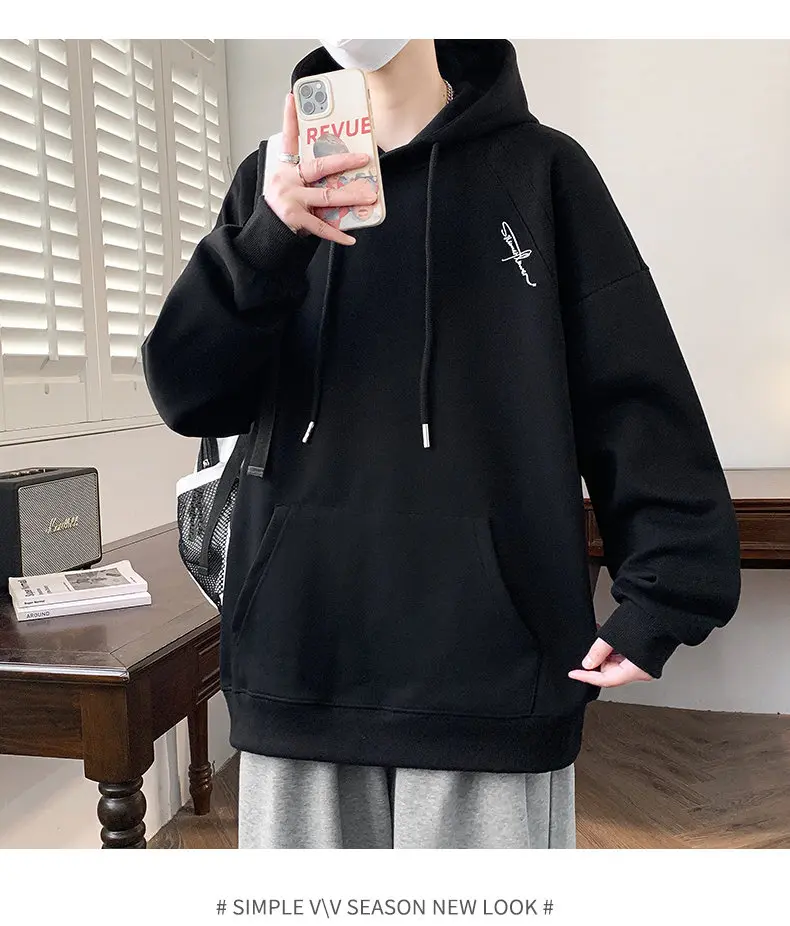 Lässige Herren-Baumwoll-Hoodies 2026 Frühling Herbst Kapuzenpullover Outdoor Einfarbige Kapuzenoberteile Kleidung Jugend Sportbekleidung Pullover – Detail 9