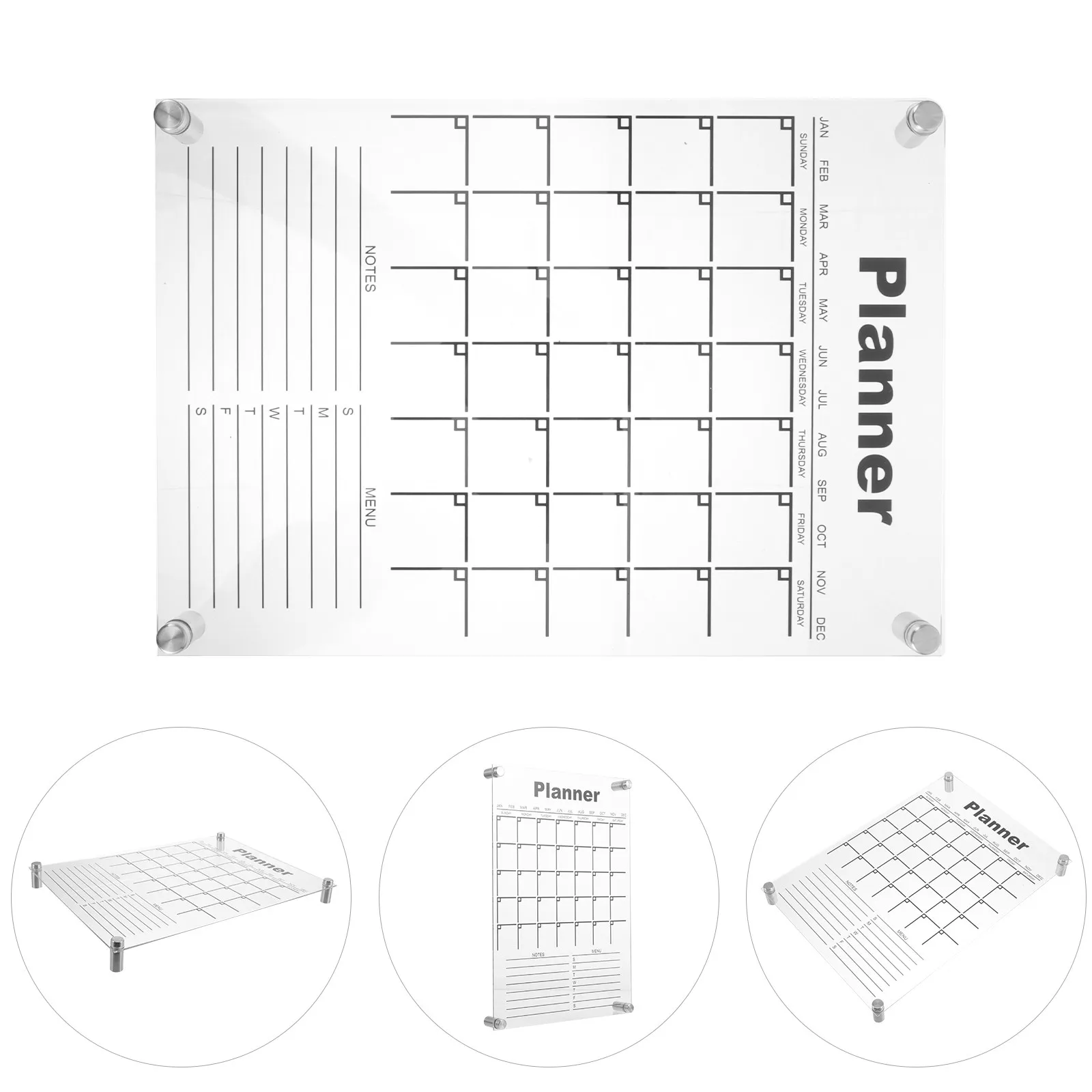 1Set Acrylic Wall Mounted Calendar Dry Erase Reusable Planner Board Transparent Writing Surface Smooth Edge Safety Design Home