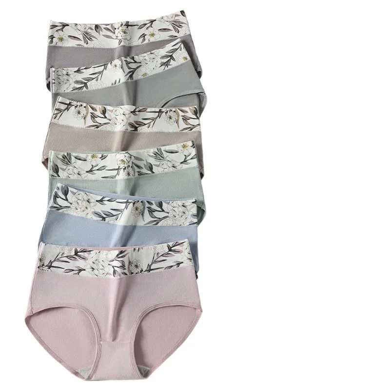 

1Pcs Pure Cotton 7A Antibacterial High Waist Underwear Printed Large Size Panties Breathable Comfortable Women Underwear