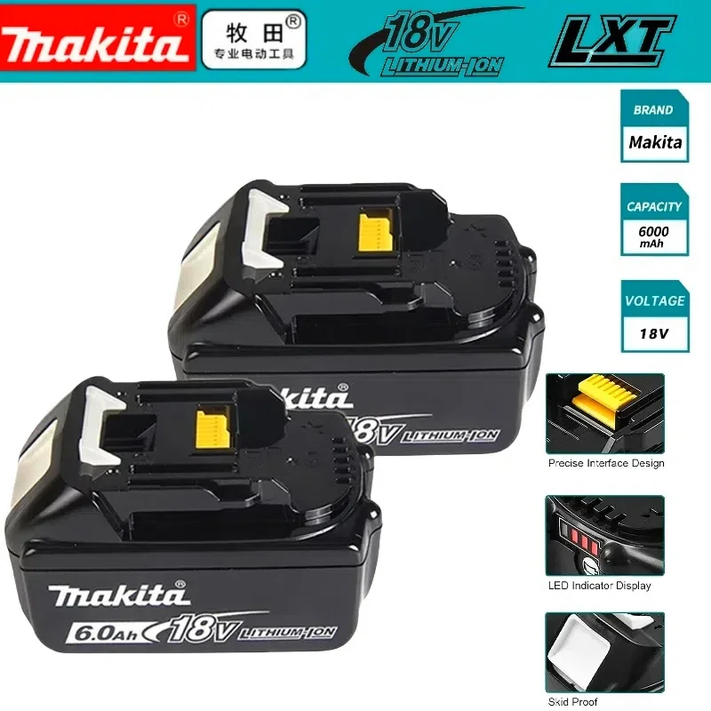 

100% Compatible Makita 18V 6.0Ah Rechargeable Power Tool Battery Lithium ion Replacement BL1830B BL1850B BL1860B BL1815 BL1840