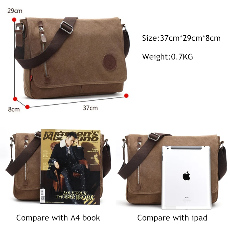 Augur Top quality Canvas Leather Crossbody Bag Men Military Army Vintage Messenger Bags Shoulder Bag Casual Travel school Bags