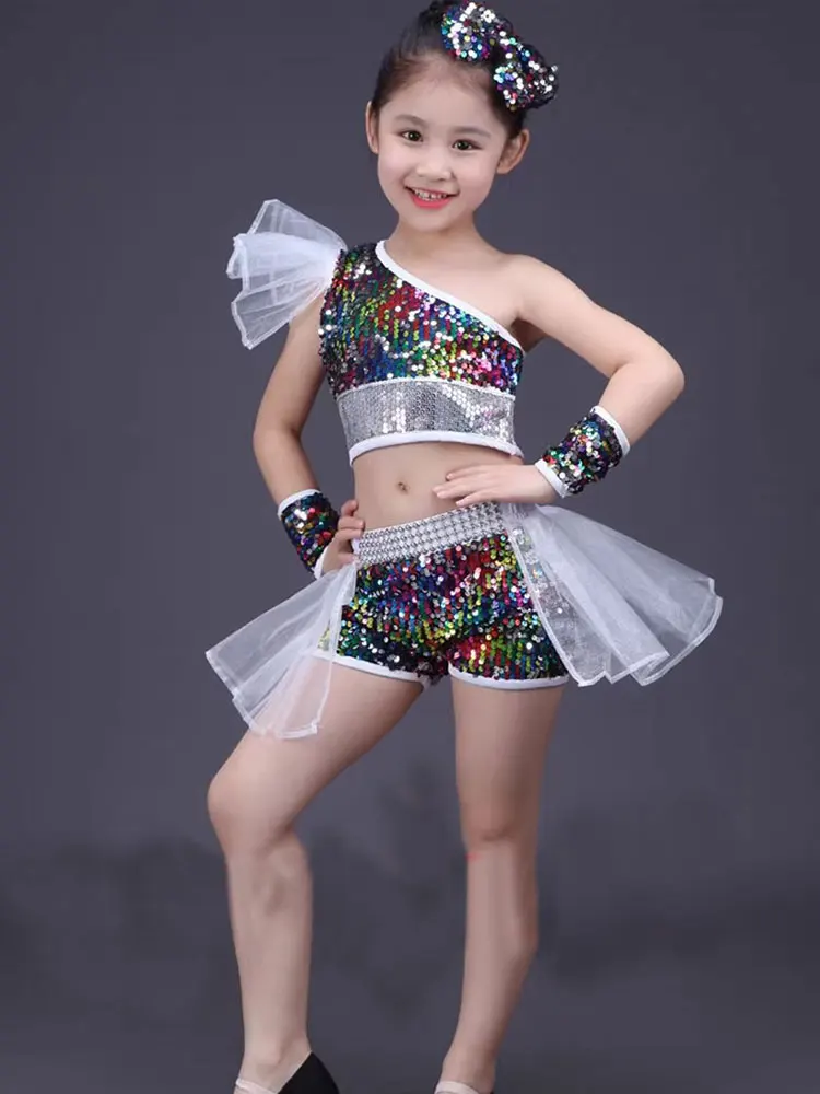 Tanzkleidung Mädchen Jazz Dance Street Dance Performance Kostüme Kinder Modern Dance Modell Laufsteg Pailletten Kostüme Röcke