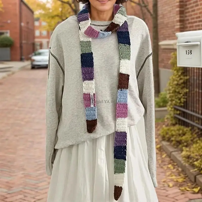 النساء الأزياء harajuku وشاح مخطط ملون حبل الشتاء السقوط دافئ زخرفة ضيقة نحيل طويلة الأوشحة