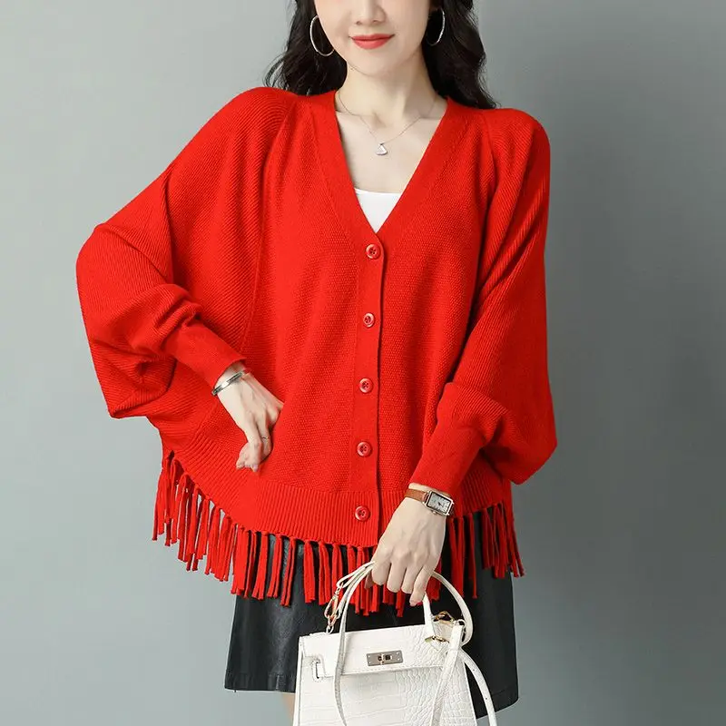 

New Women's Clothing Solid Color Knitted V-Neck Long Sleeve Commuter Autumn Winter Casual Spliced Sweaters Cardigan