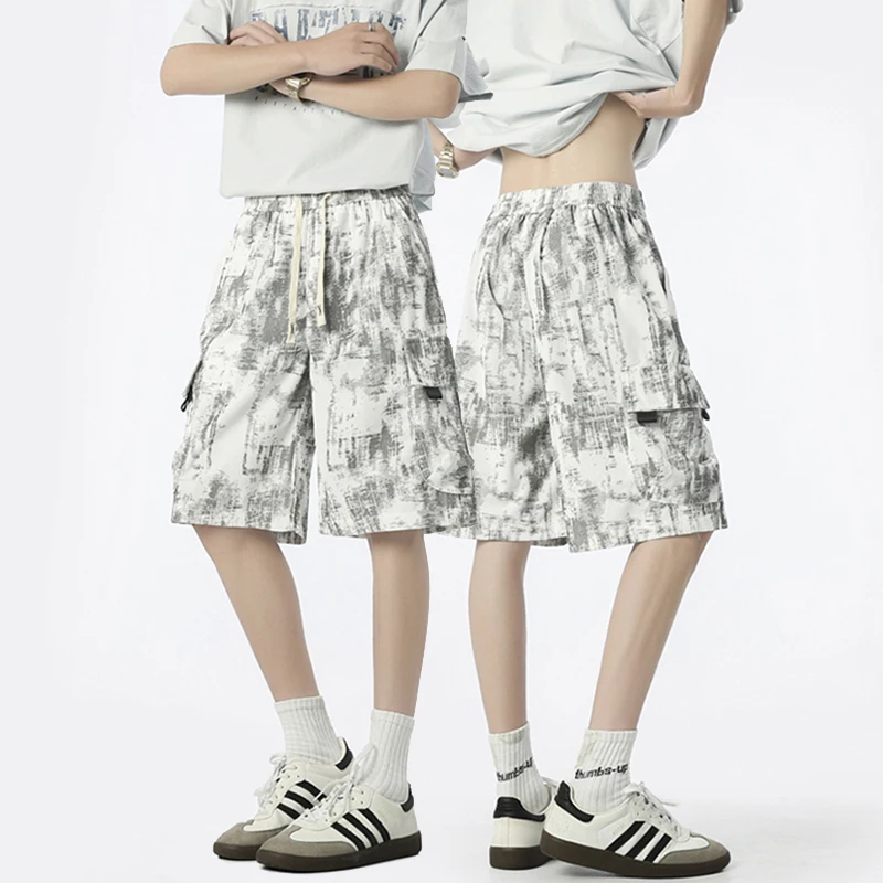 

Новые летние мужские повседневные рабочие шорты с большим карманом и шнурком, модные свободные пятиминутные брюки с принтом, спортивные брюки для фитнеса и бега