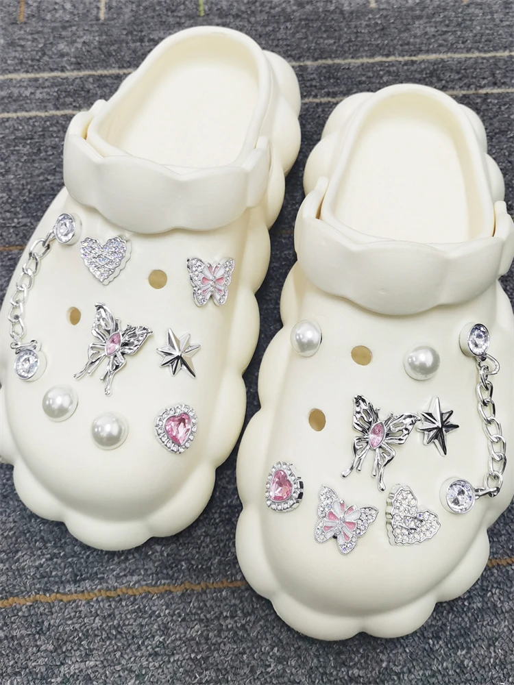 16-teiliges Schmetterling-Schuh-Charms-Set: DIY-Ketten-Accessoires, silberne Herz- und Stern-Clog-Schuh-Schnallen, abnehmbare Bling-Schuhclips – Detail 7