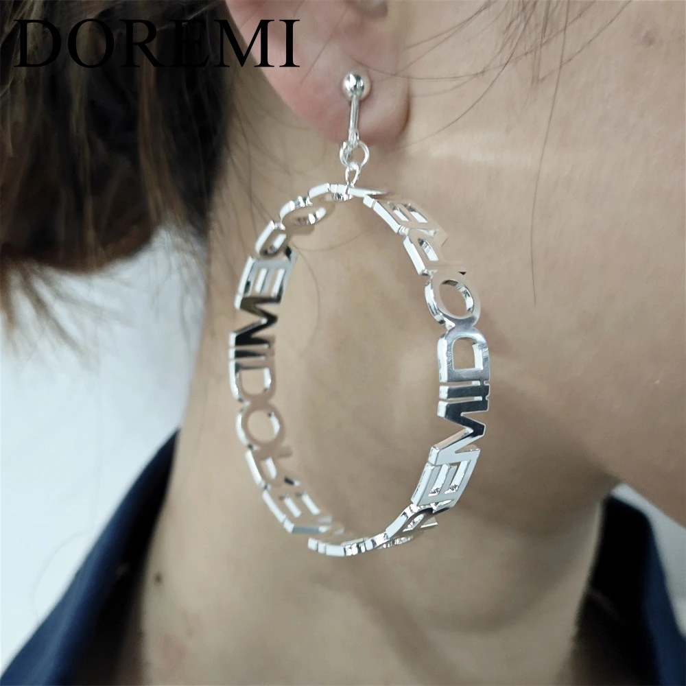 DOREMI Stainless Steel Jewelry Shiny Big Circle Earrings Clip No Pieced Earring Custom Name Gift Jewelry Earring Women Earrings