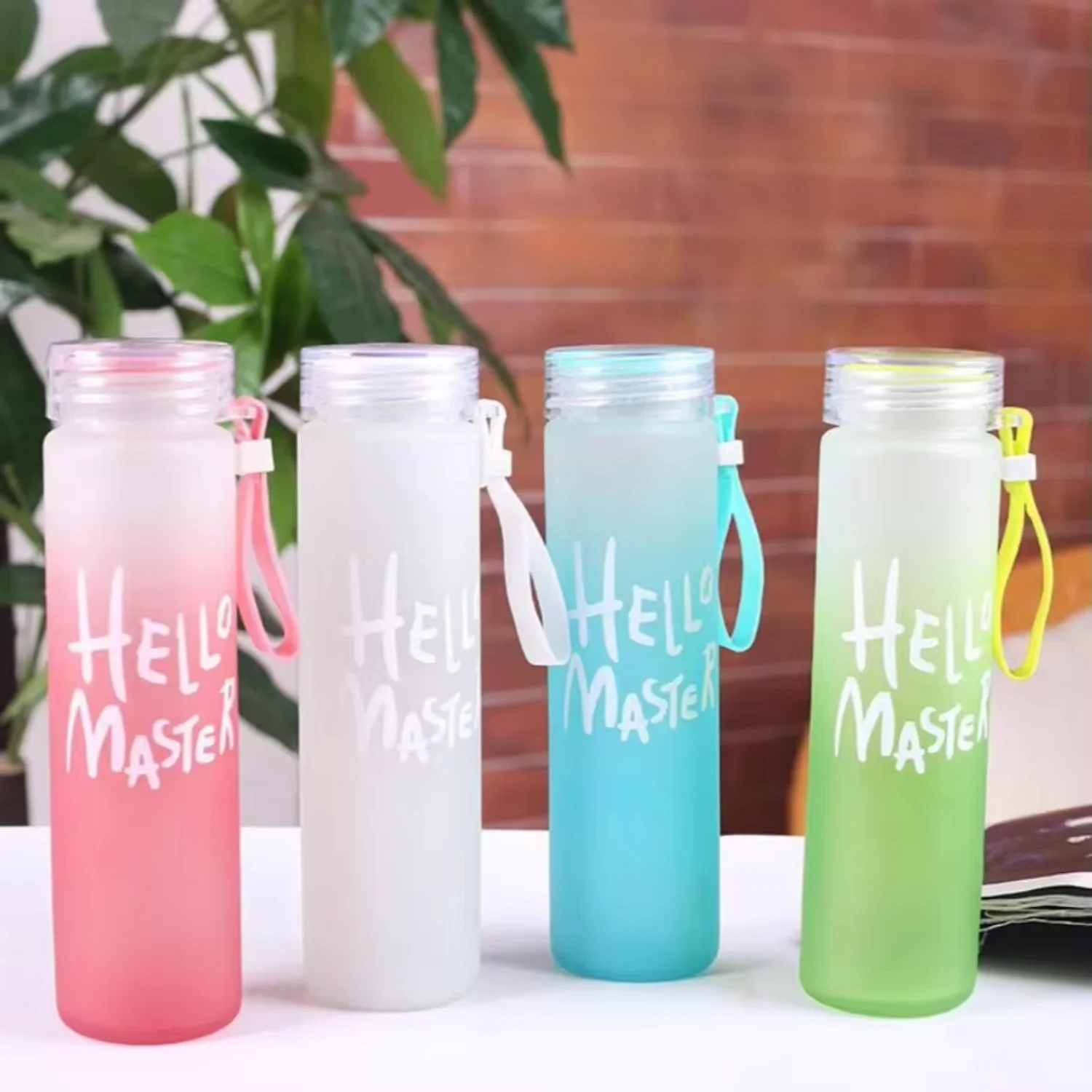 Wholesale 400ml Transparent Gradient Colored Portable Handy  Frosted Glass  for Adults Students Couples Children