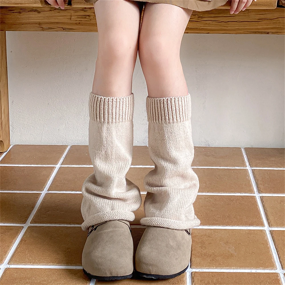 Girls Calf Pile Socks Autumn Winter Long-tube Wide-leg Flared Foot Covers Korean JK Children's Warm Soft Solid Color Leg Warmers