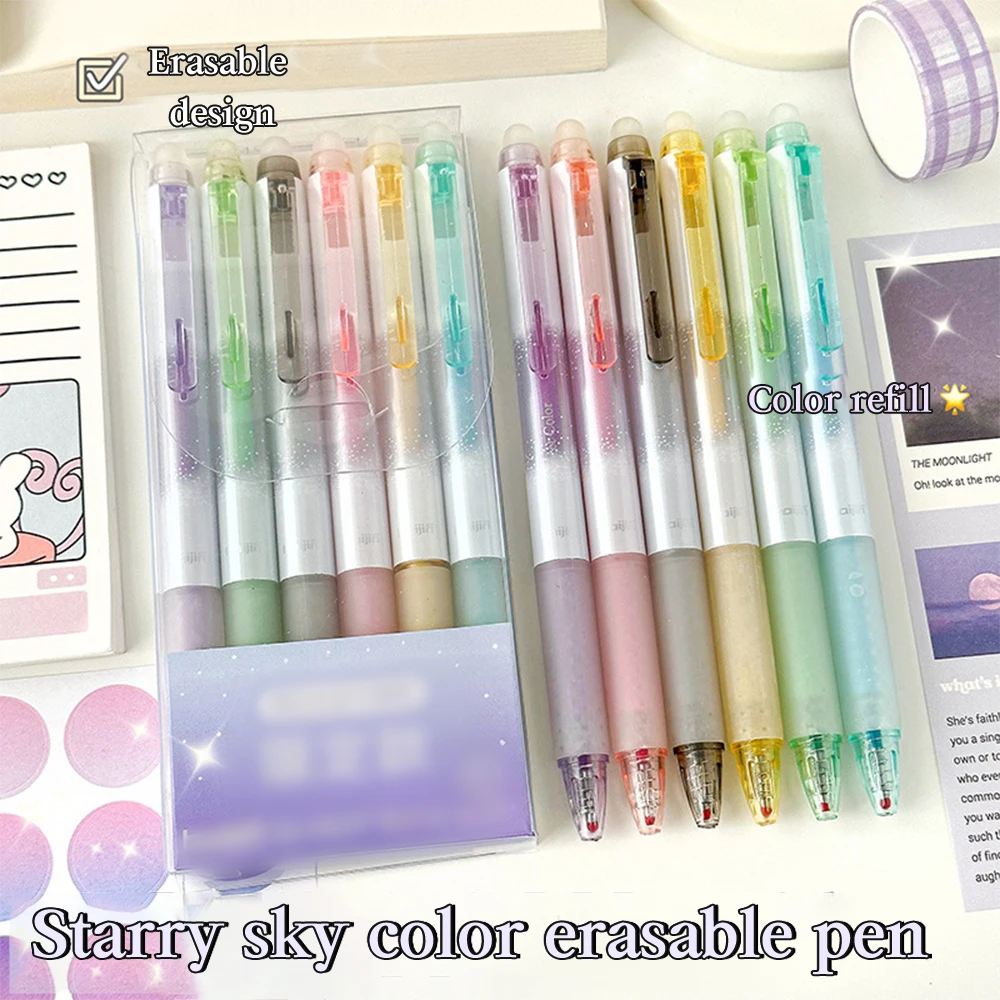 6pcs/set Colourful Neutral Erasable Handbook Pen Student Stationery Highlighter 0.7mm Erasable Pen