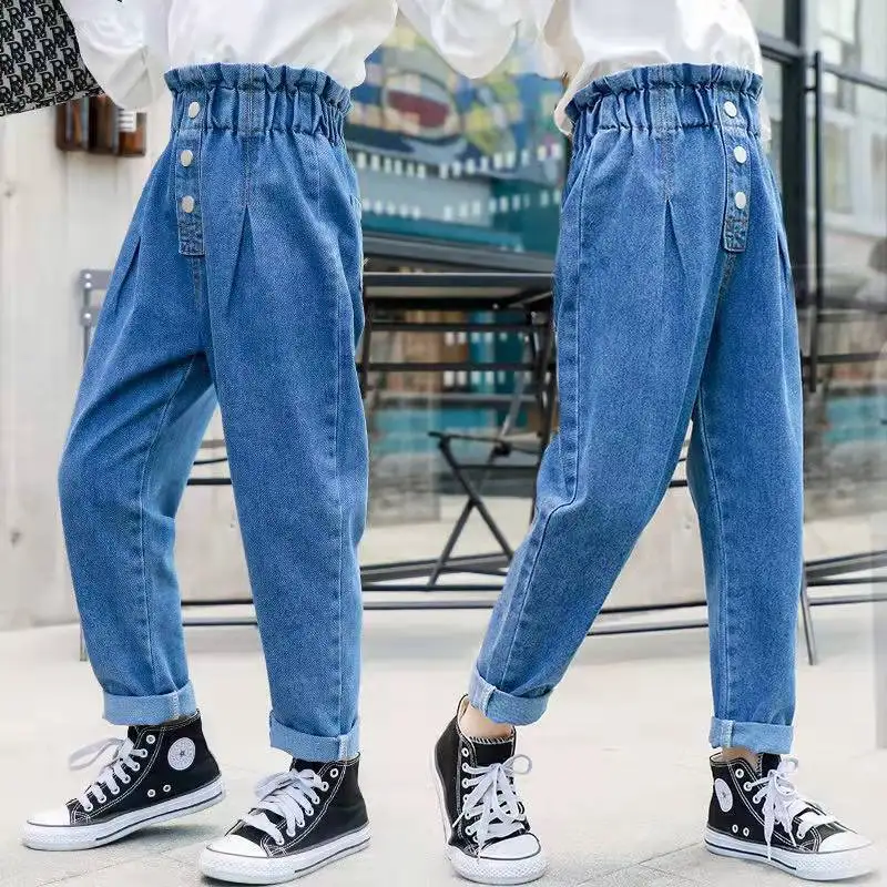 Girls Jeans Pants 2024 Spring and Autumn New Korean Kids Denim Trousers Children's Trousers Costumes 5 7 9 11 13 14 Years Old