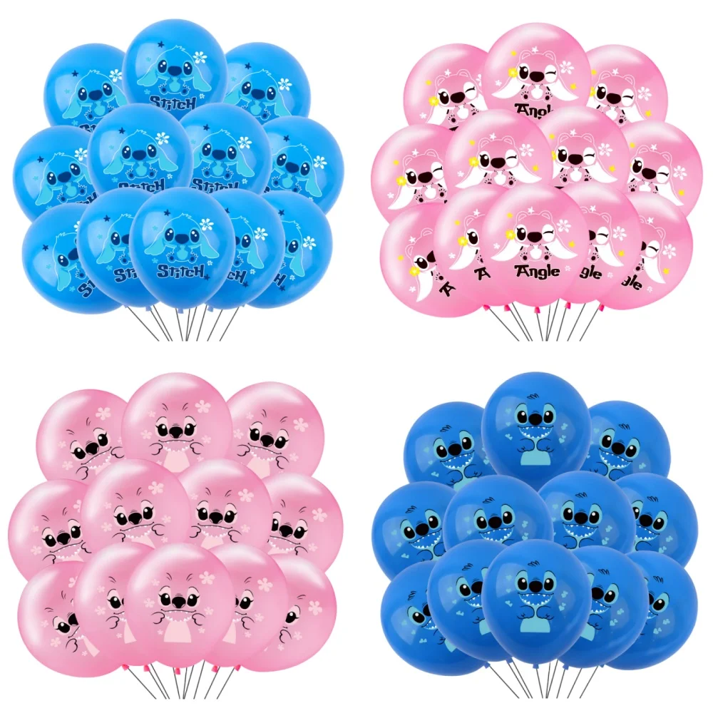 12 Inch Disney Cartoon Blue Pink Stitch Latex Balloon Set Lilo and Stitch Birthday Party Baby Shower Party Decorations Kid Toys