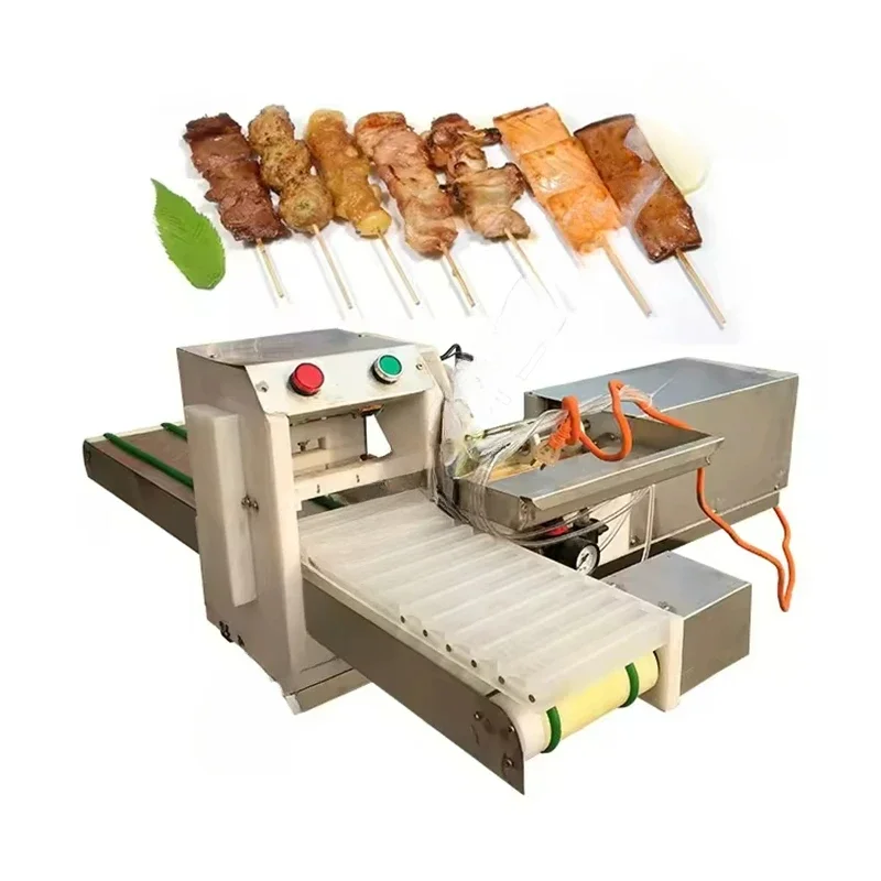 220V Commercial Stainless Steel Automatic Wear Meat String Lamb Skewers Machine Automatic BBQ Meat Skewer Maker String Machine