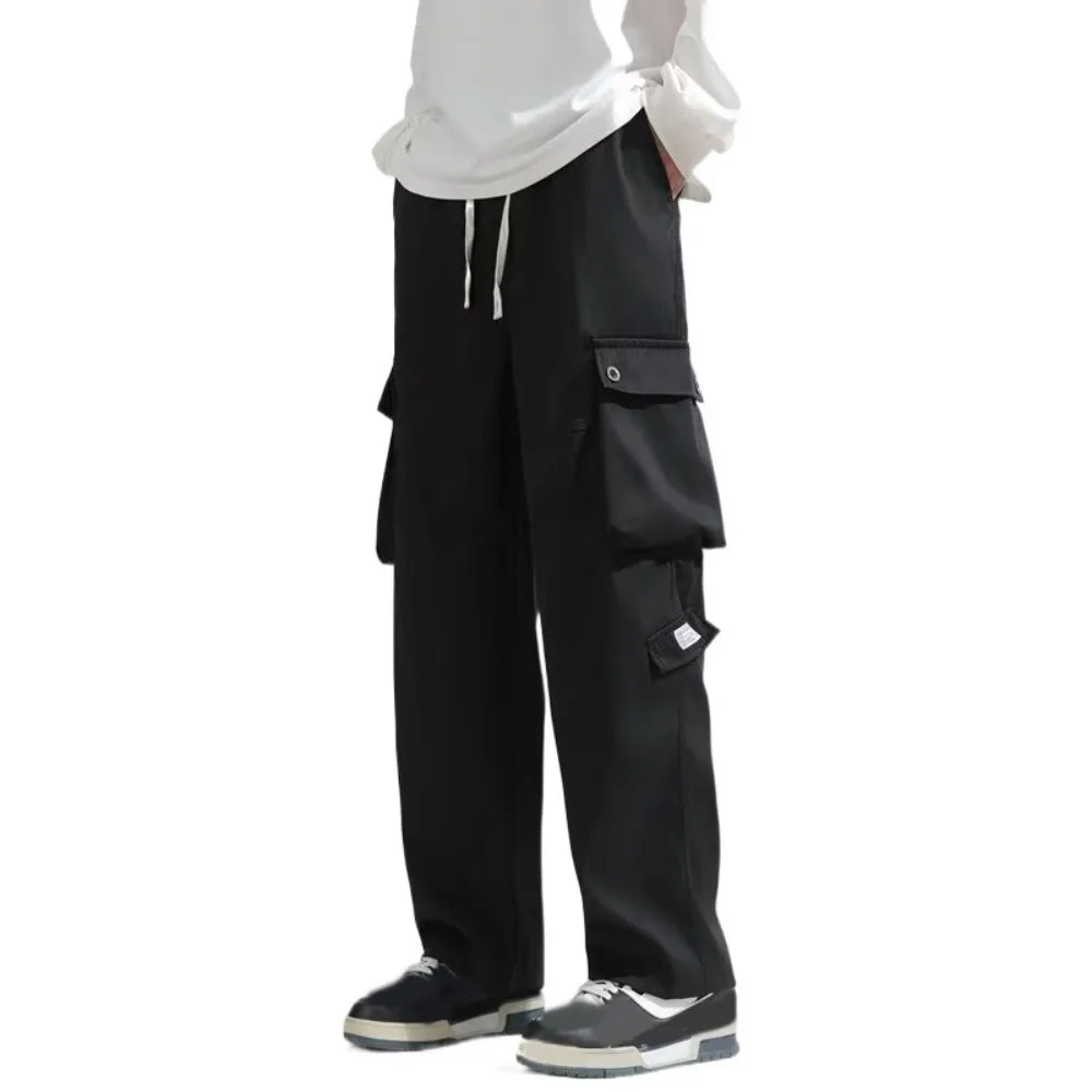 

Pure Color Drawstring Wide Leg Sweatpants Multi-pockets Y2K Baggy Cargo Pants High Waisted Loose Men Joggers Trousers Sports